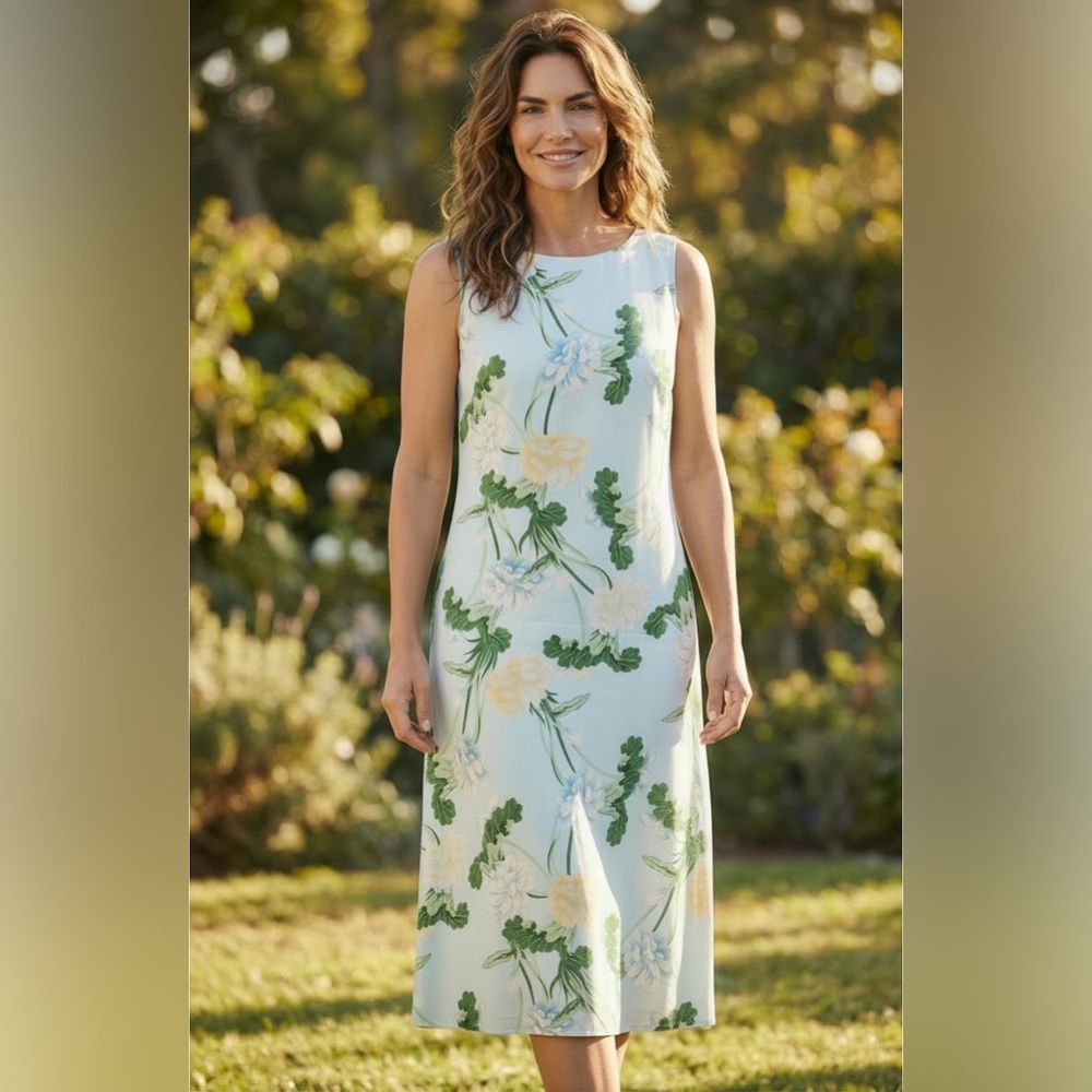 Tommy Bahama Mint Floral Sleeveless Midi Dress 100% silk